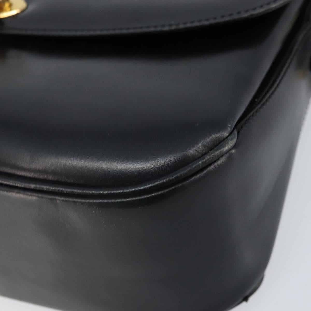 CELINE Shoulder Bag Leather Black Gold Auth ka2456