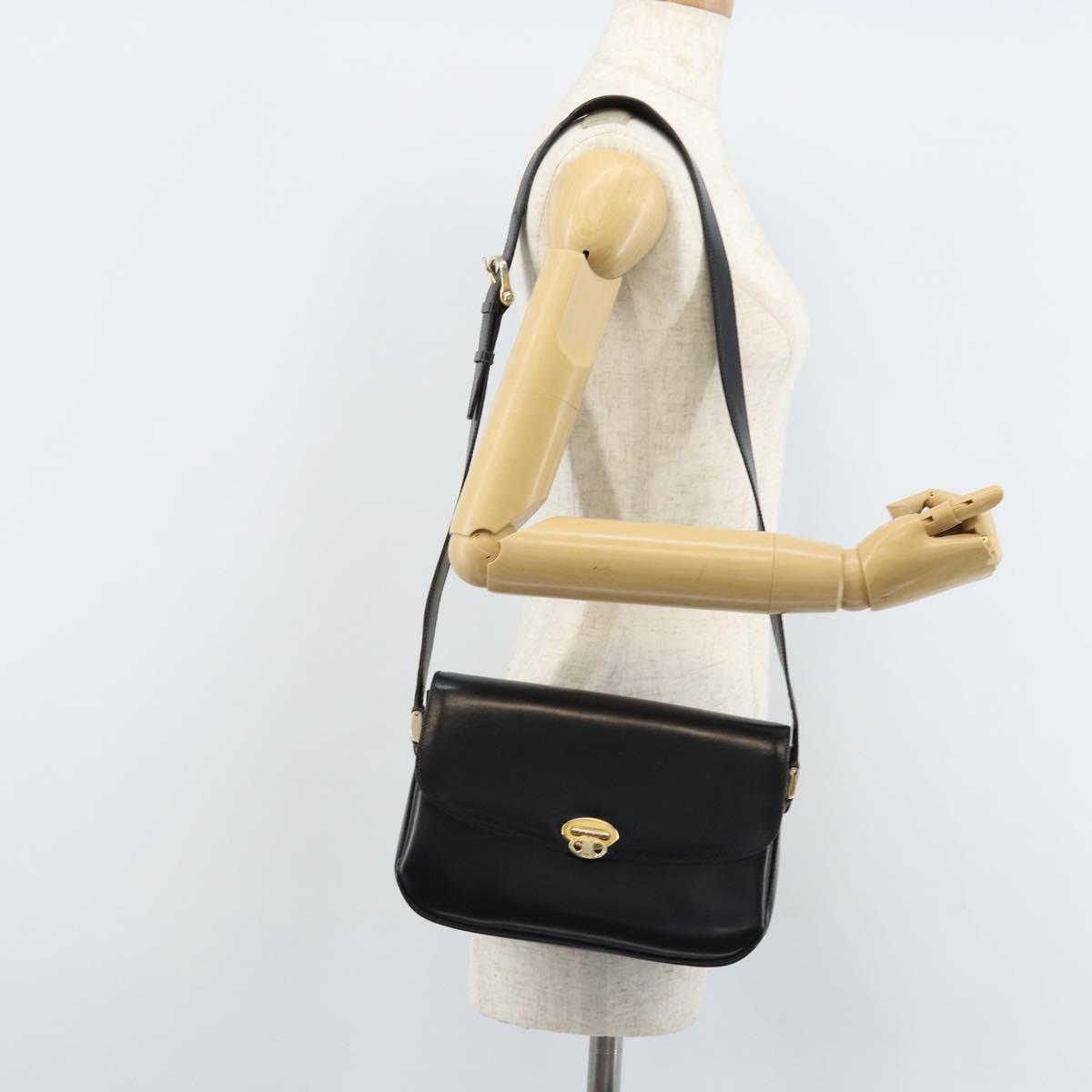 CELINE Shoulder Bag Leather Black Gold Auth ka2456