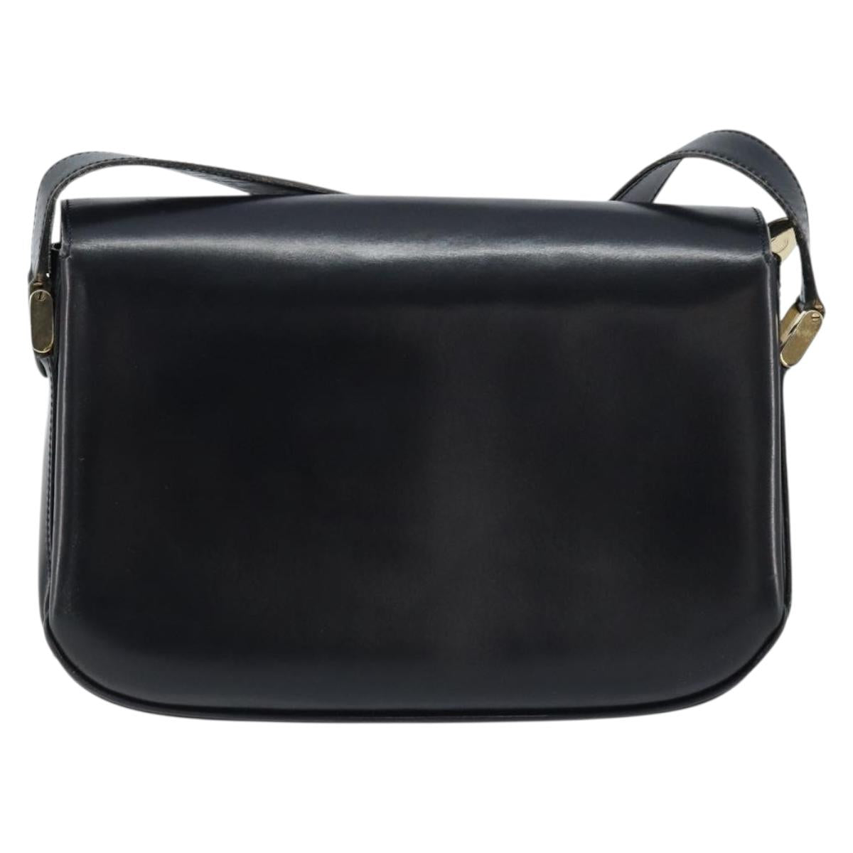 CELINE Shoulder Bag Leather Black Gold Auth ka2456
