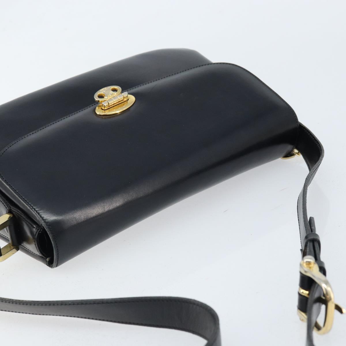 CELINE Shoulder Bag Leather Black Gold Auth ka2456