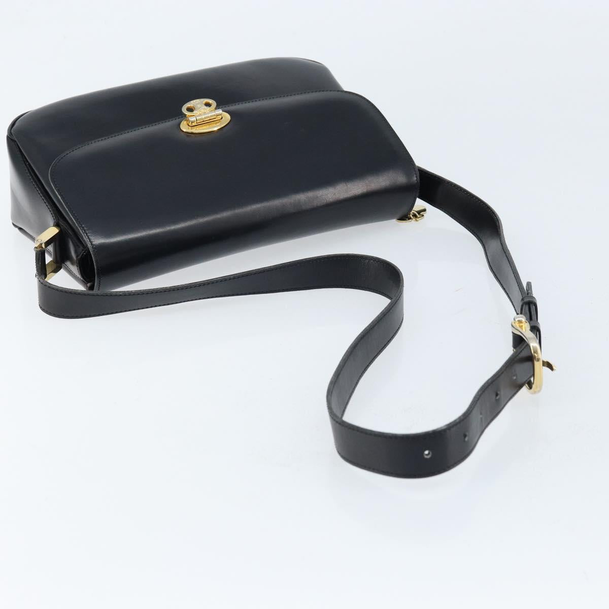 CELINE Shoulder Bag Leather Black Gold Auth ka2456