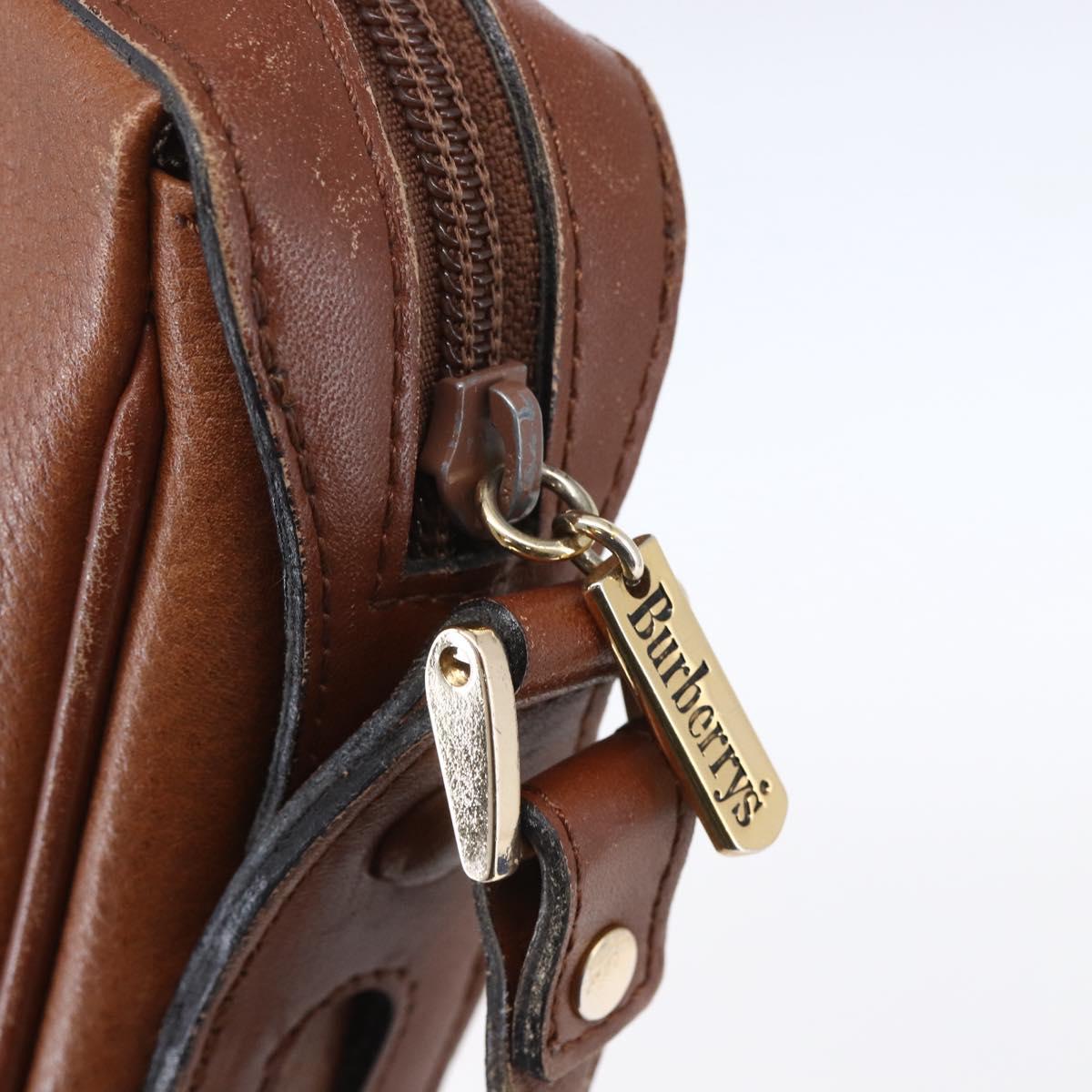 Burberrys Shoulder Bag Leather Brown Gold Auth ka247