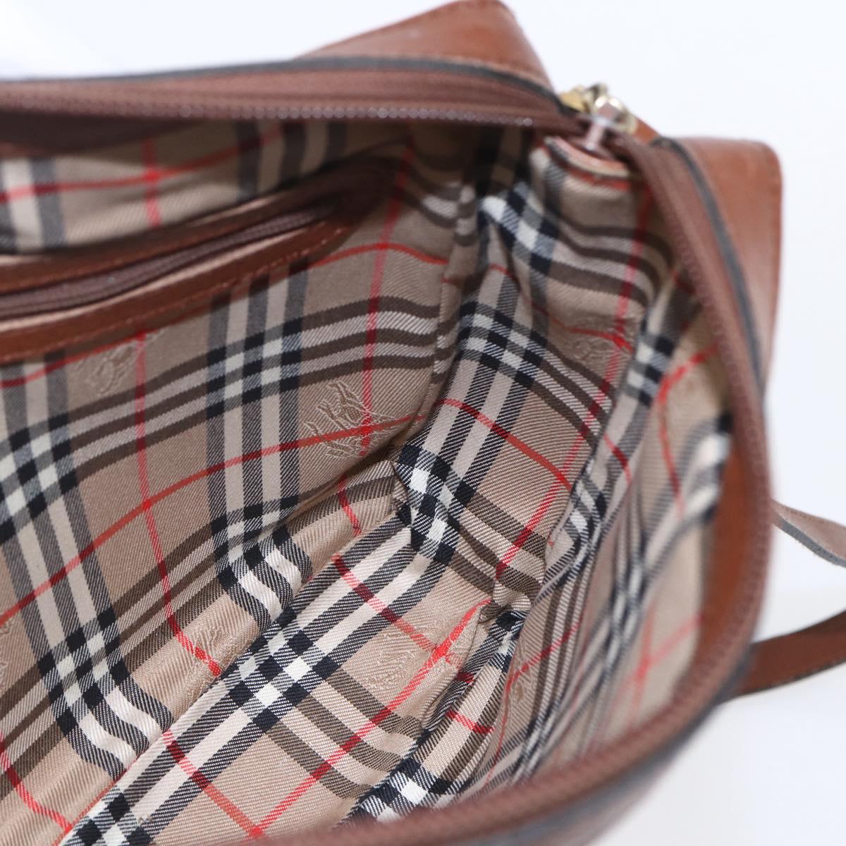 Burberrys Shoulder Bag Leather Brown Gold Auth ka247