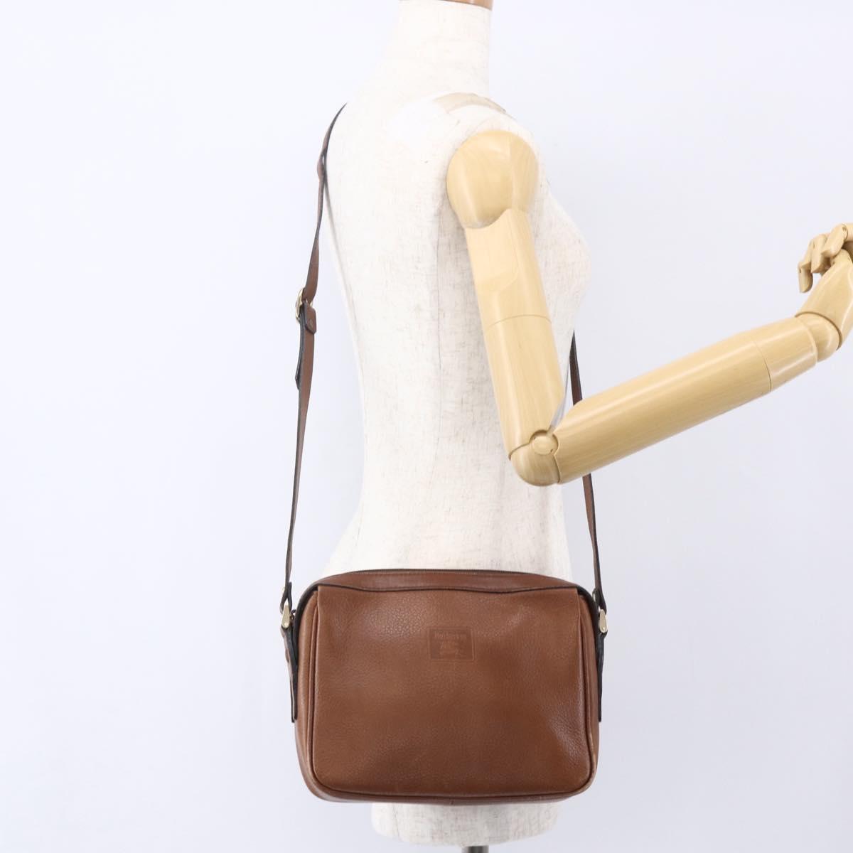 Burberrys Shoulder Bag Leather Brown Gold Auth ka247