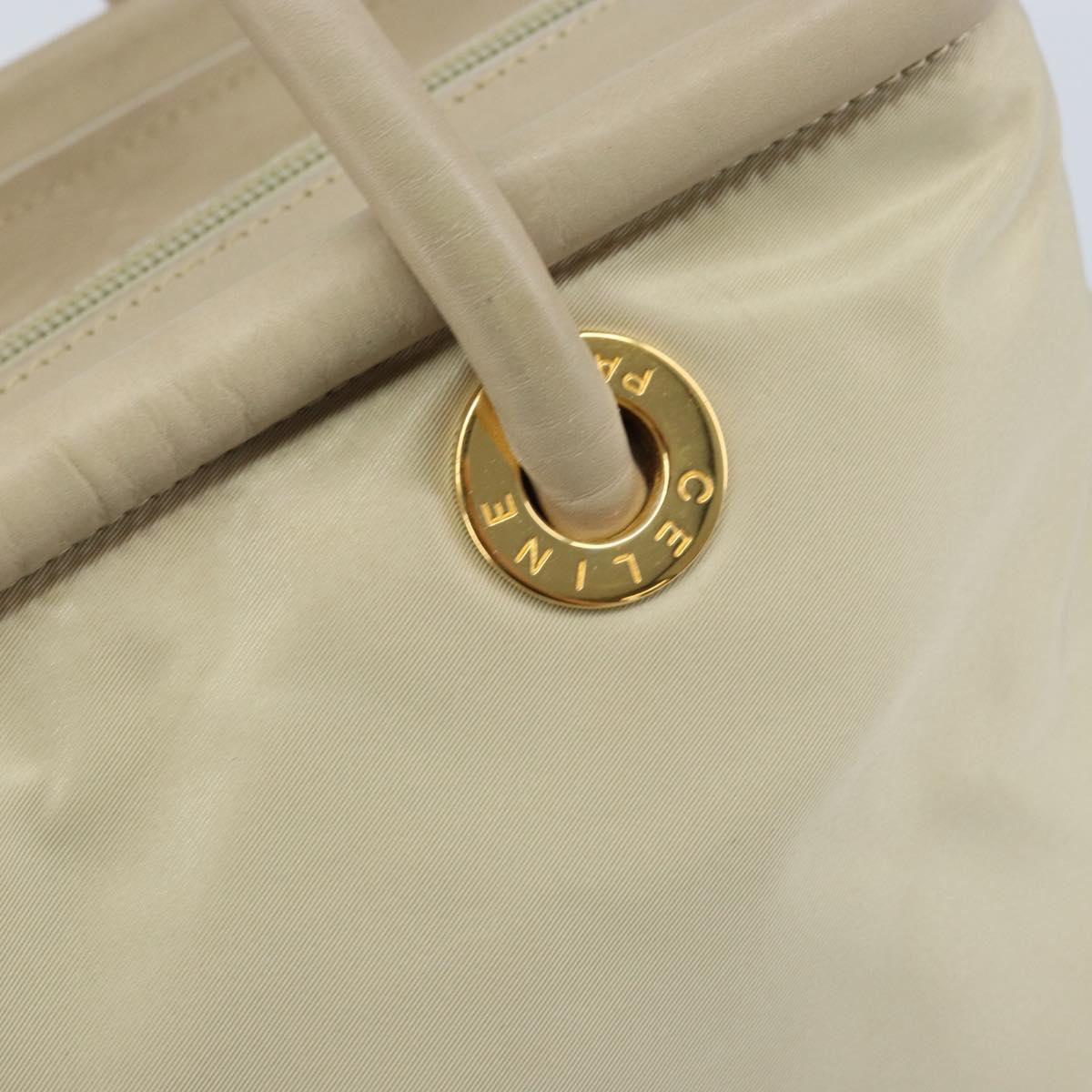 CELINE Hand Bag Nylon Beige Gold Auth ka2474