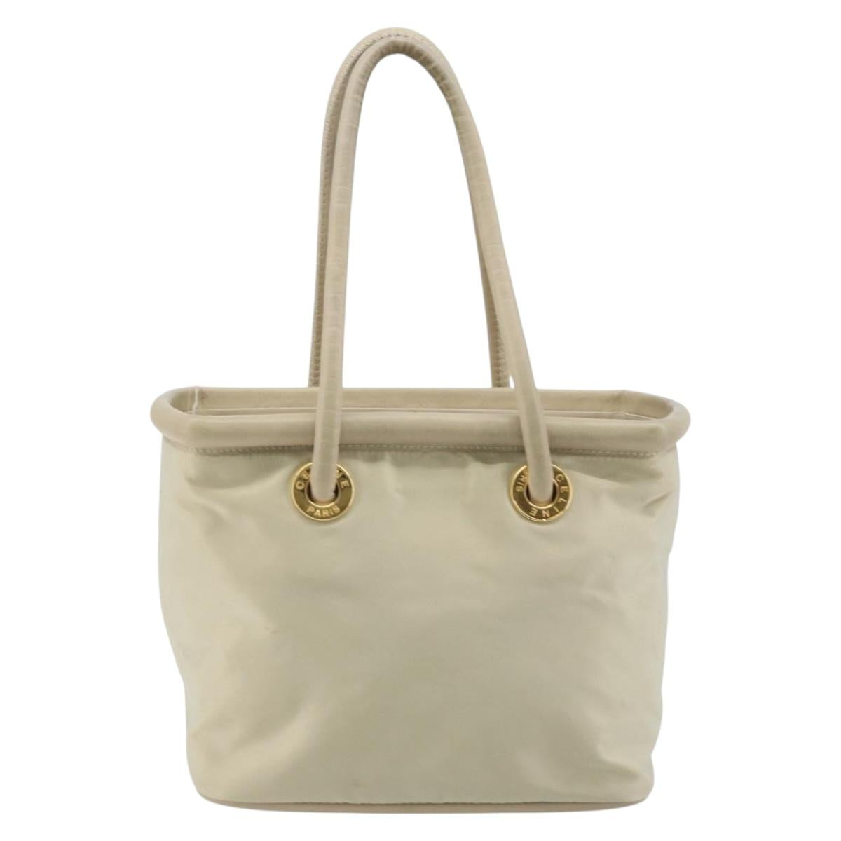 CELINE Hand Bag Nylon Beige Gold Auth ka2474
