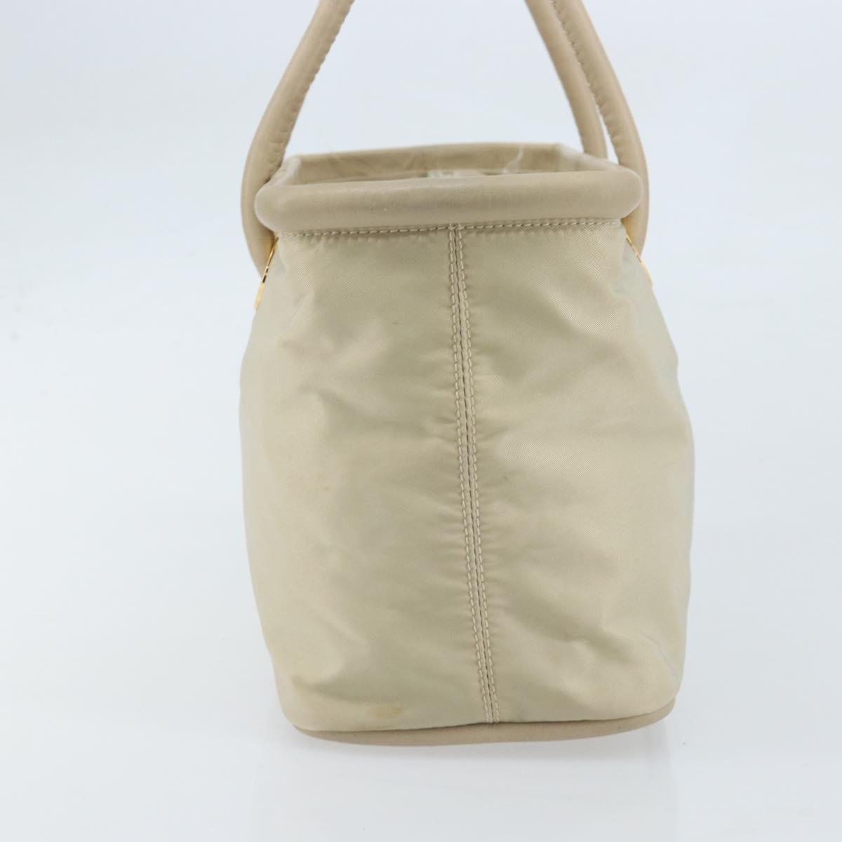 CELINE Hand Bag Nylon Beige Gold Auth ka2474