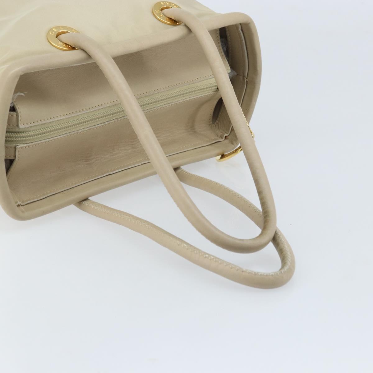 CELINE Hand Bag Nylon Beige Gold Auth ka2474