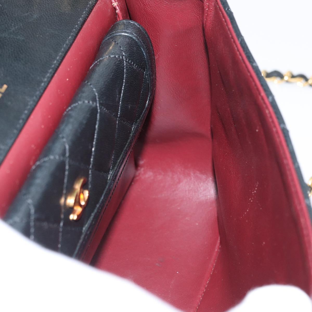 CHANEL Matelasse Chain Shoulder Bag Lamb Skin Black Gold CC Auth ka2483SAV