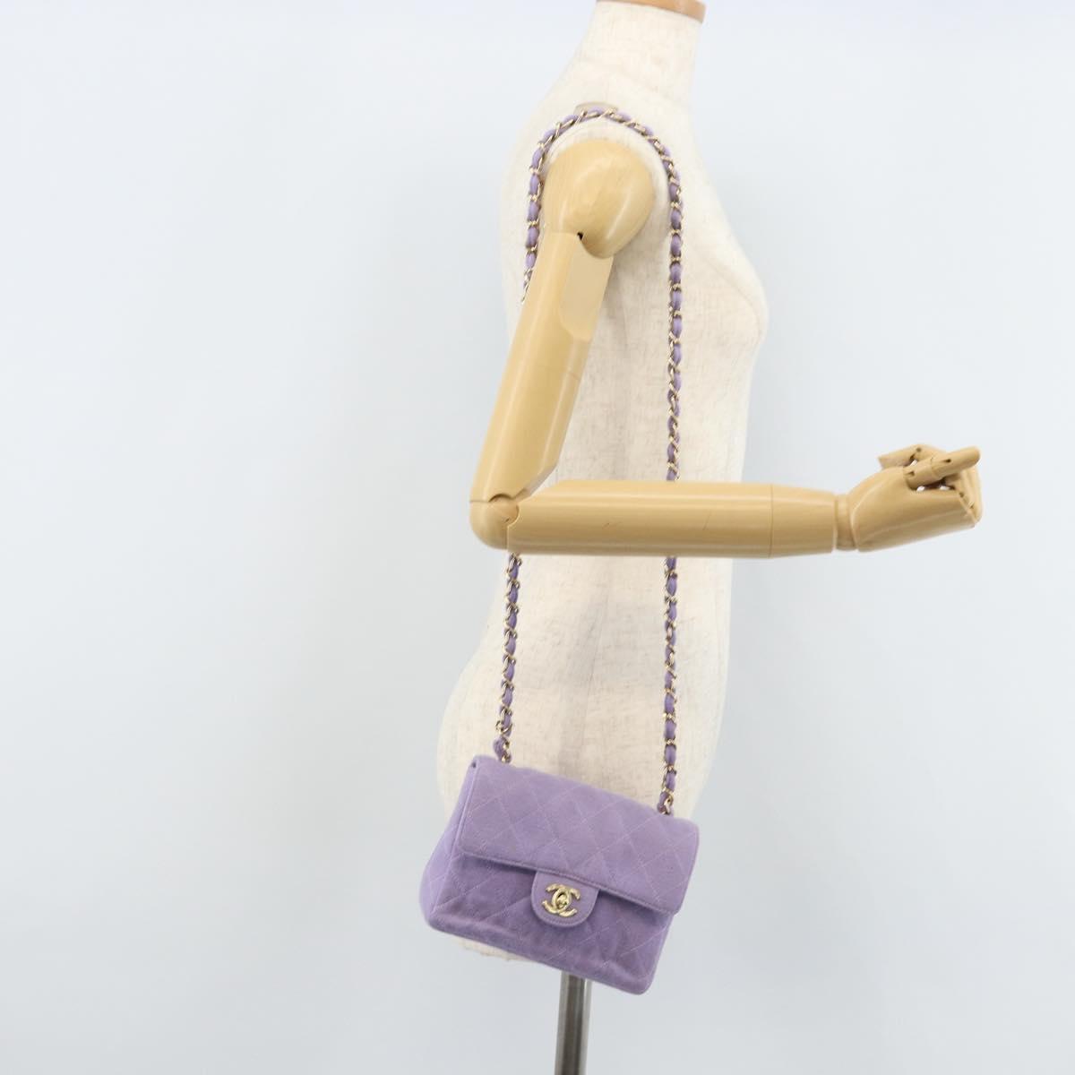 CHANEL Matelasse Chain Shoulder Bag cotton Purple Gold CC Auth ka2484SAV