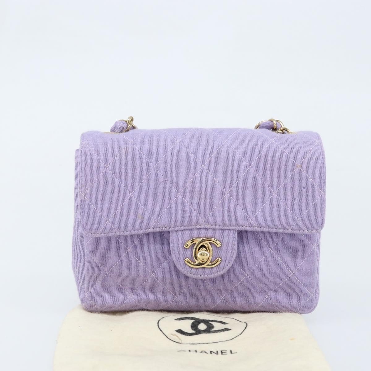 CHANEL Matelasse Chain Shoulder Bag cotton Purple Gold CC Auth ka2484SAV