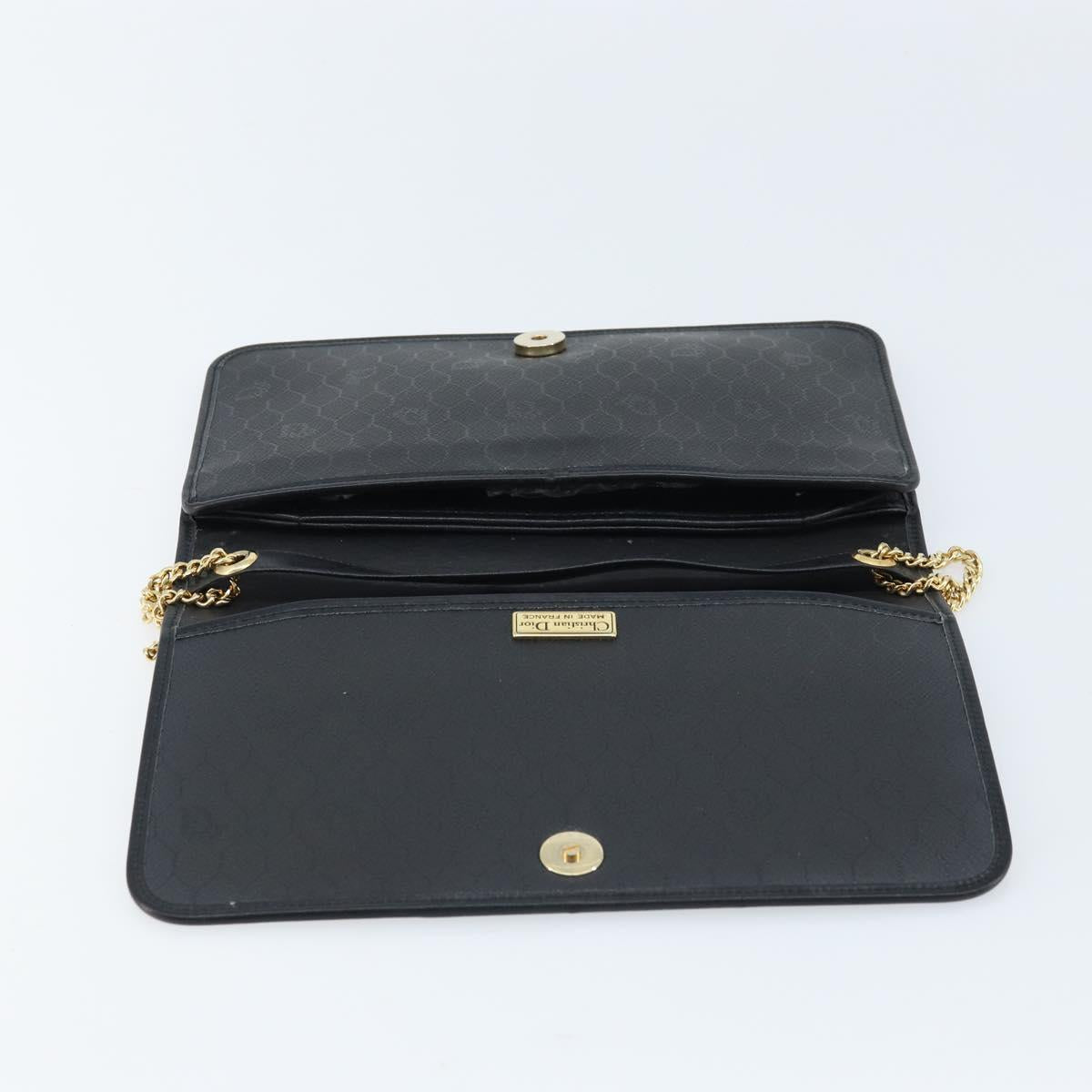 Christian Dior Honeycomb Canvas Chain Shoulder Bag PVC Black Gold Auth ka2491