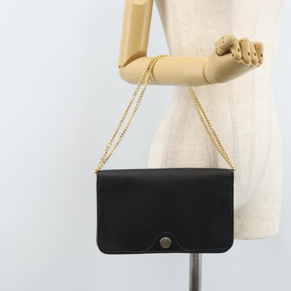 Christian Dior Honeycomb Canvas Chain Shoulder Bag PVC Black Gold Auth ka2491