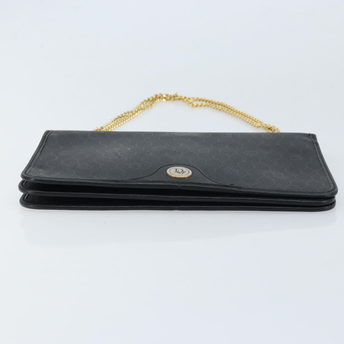 Christian Dior Honeycomb Canvas Chain Shoulder Bag PVC Black Gold Auth ka2491