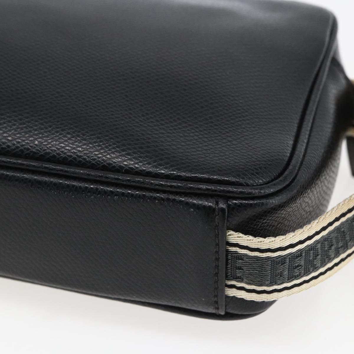 Salvatore Ferragamo Clutch Bag Leather Black Silver Auth ka2510