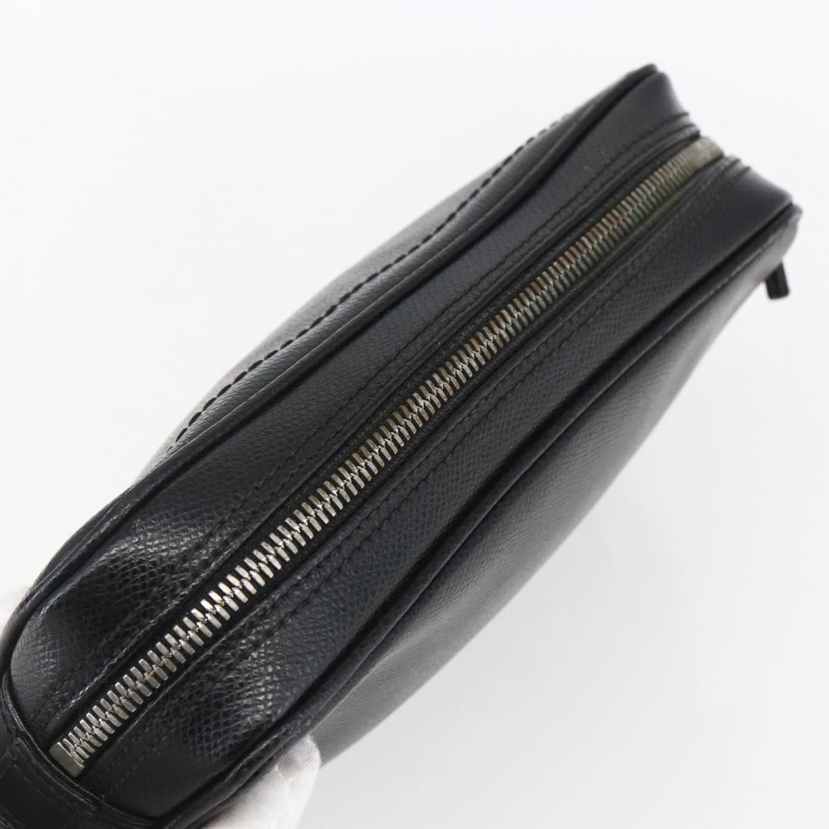 Salvatore Ferragamo Clutch Bag Leather Black Silver Auth ka2510