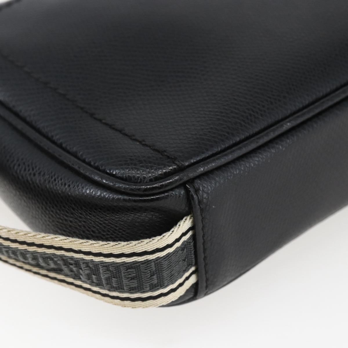 Salvatore Ferragamo Clutch Bag Leather Black Silver Auth ka2510