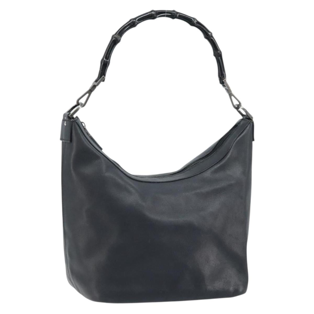 GUCCI Bamboo Hand Bag Leather Black Silver 000 0531 Auth ka2522