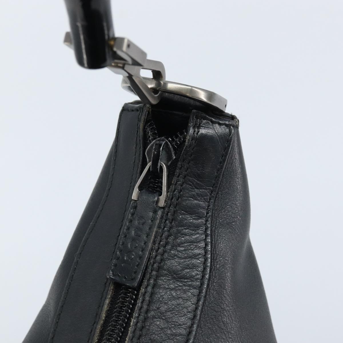 GUCCI Bamboo Hand Bag Leather Black Silver 000 0531 Auth ka2522