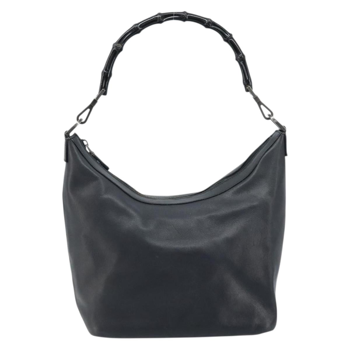 GUCCI Bamboo Hand Bag Leather Black Silver 000 0531 Auth ka2522
