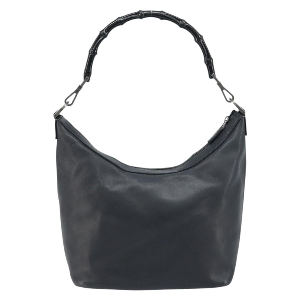 GUCCI Bamboo Hand Bag Leather Black Silver 000 0531 Auth ka2522