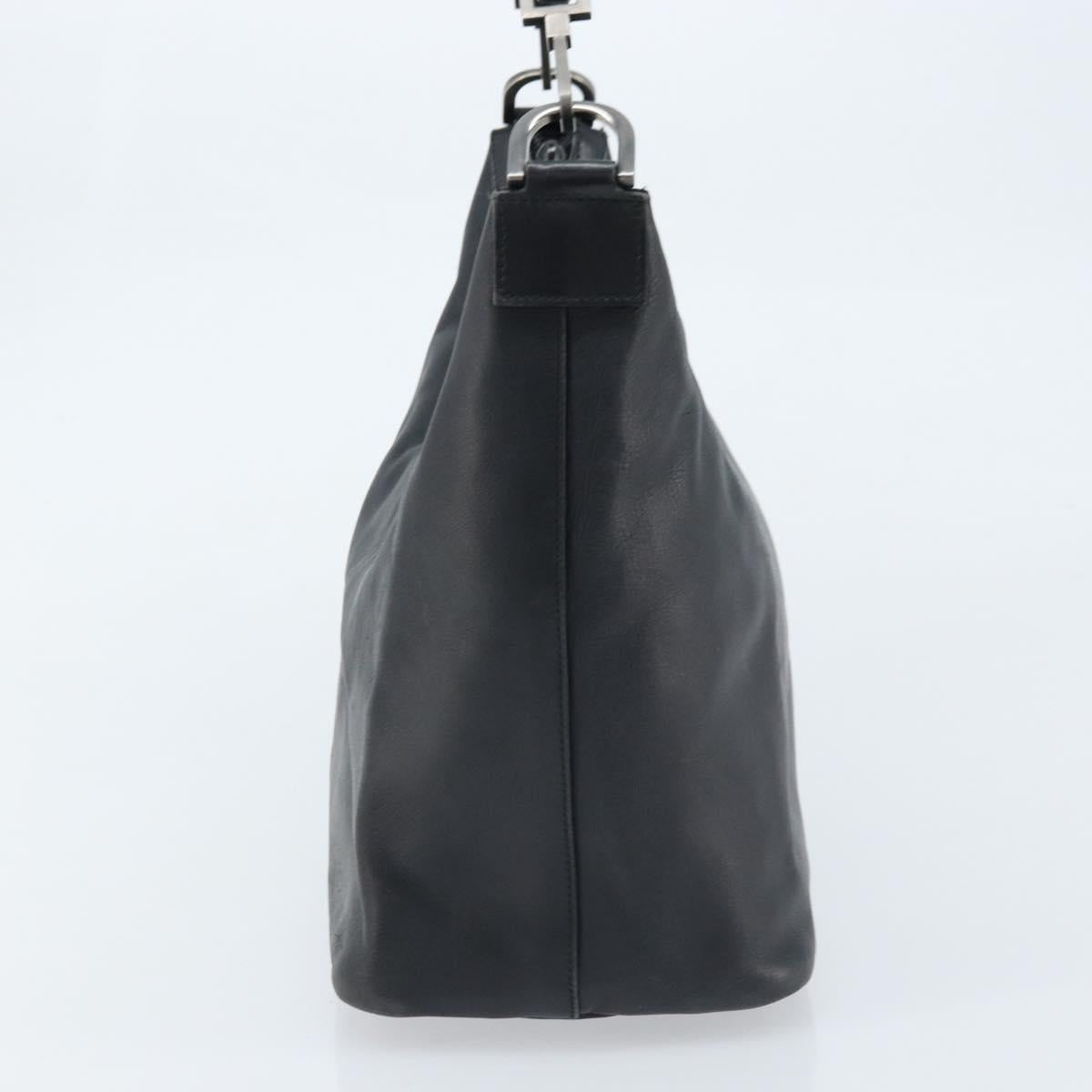 GUCCI Bamboo Hand Bag Leather Black Silver 000 0531 Auth ka2522