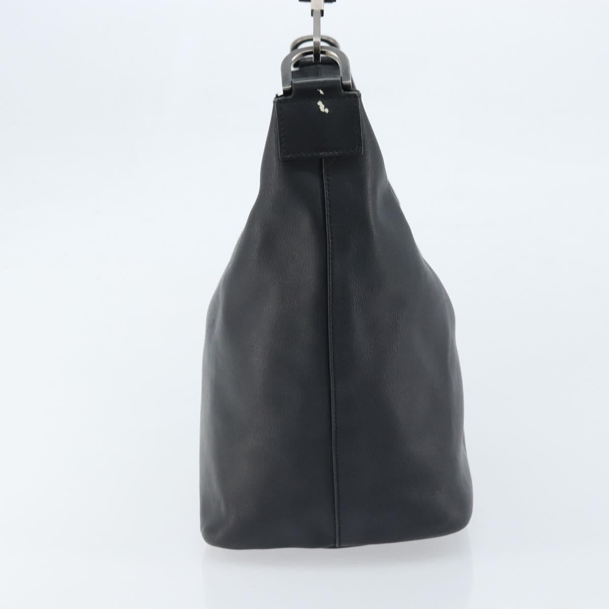 GUCCI Bamboo Hand Bag Leather Black Silver 000 0531 Auth ka2522