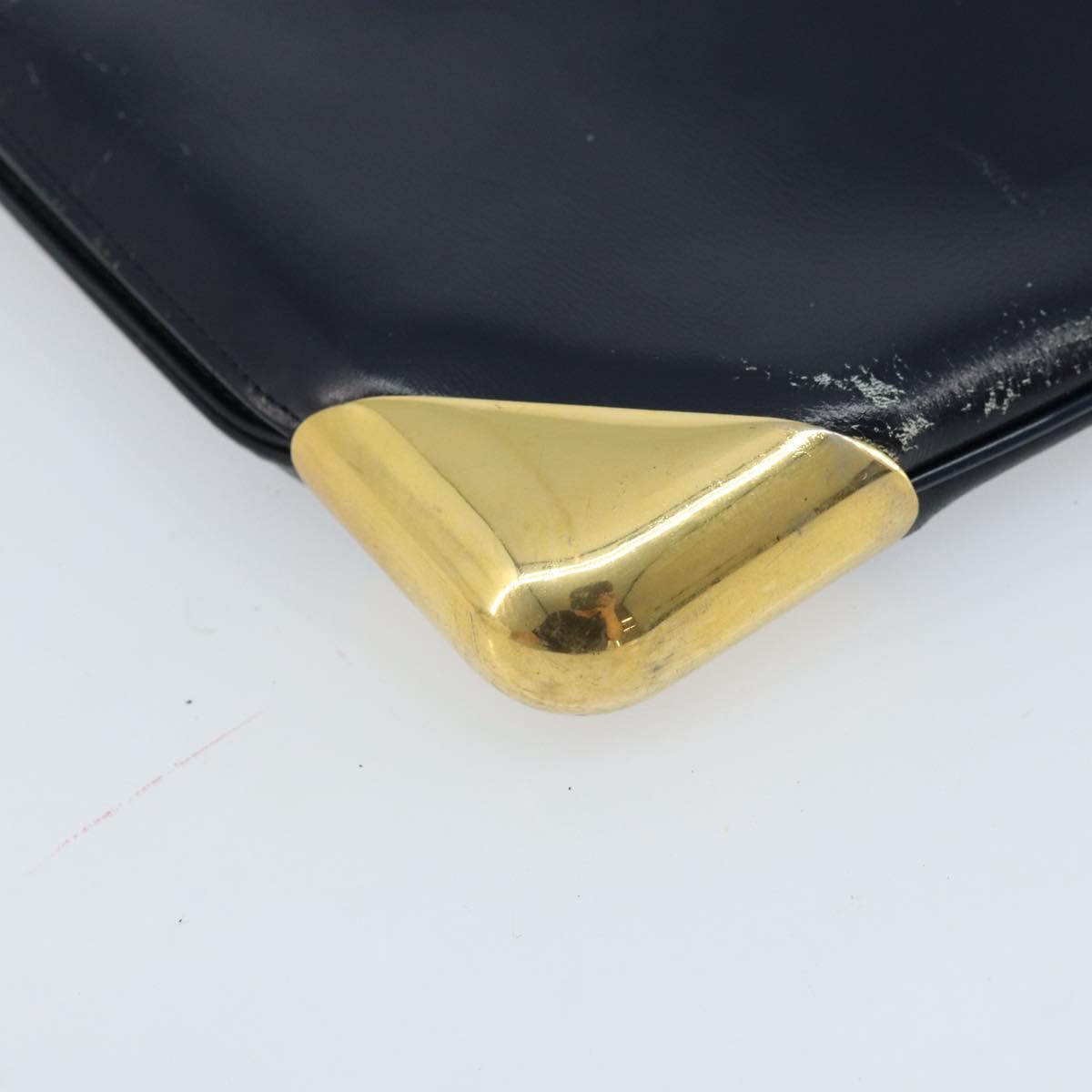 Christian Dior Trotter Canvas Clutch Bag Leather Navy Silver Auth ka2535