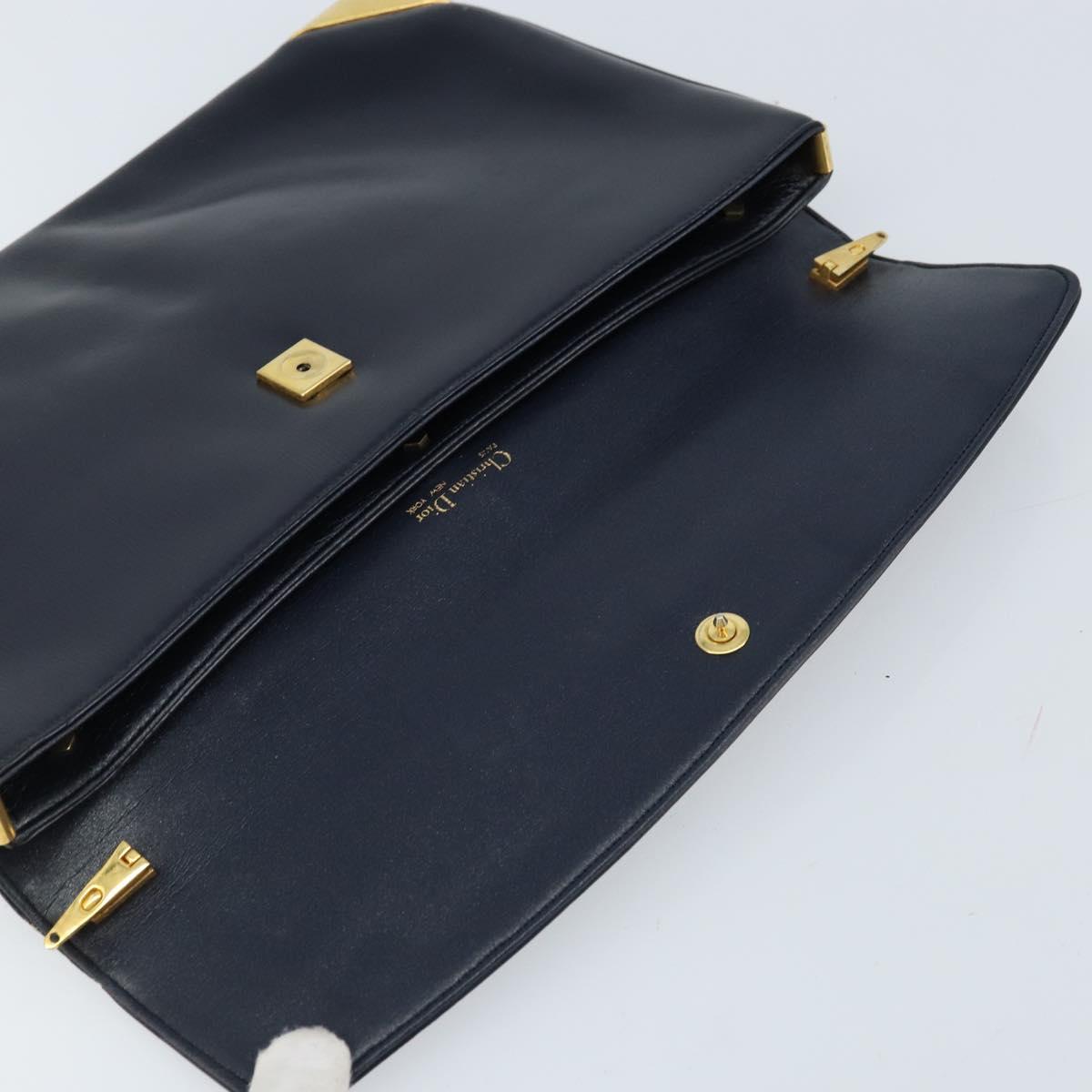 Christian Dior Trotter Canvas Clutch Bag Leather Navy Silver Auth ka2535