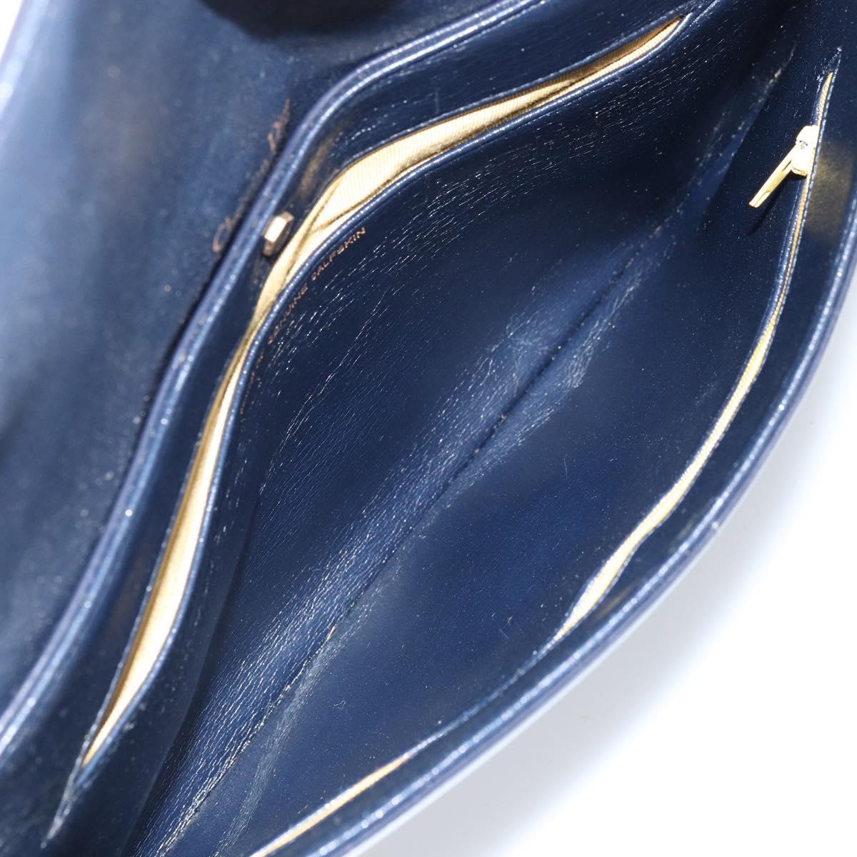 Christian Dior Trotter Canvas Clutch Bag Leather Navy Silver Auth ka2535