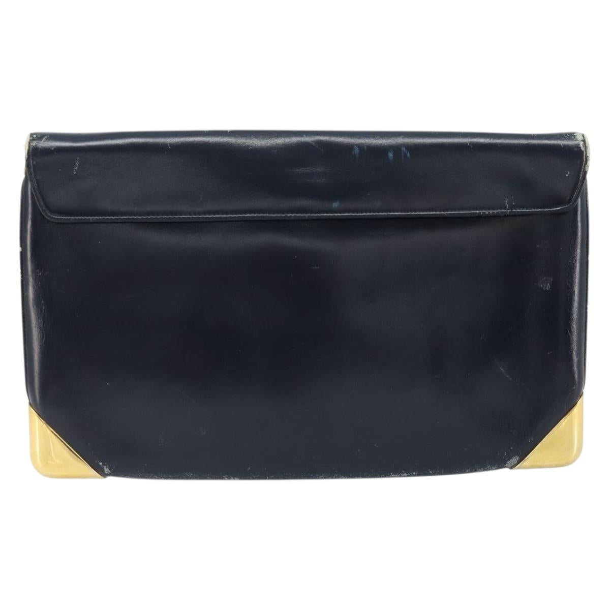 Christian Dior Trotter Canvas Clutch Bag Leather Navy Silver Auth ka2535
