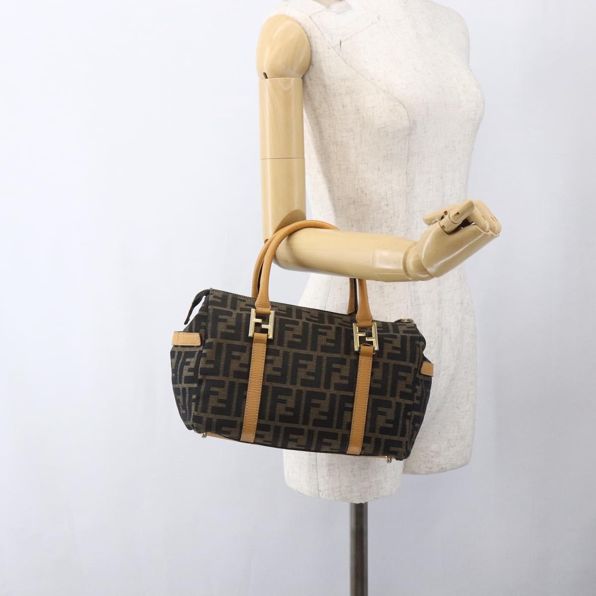 FENDI Zucca Canvas Hand Bag Brown Black Auth ka2543