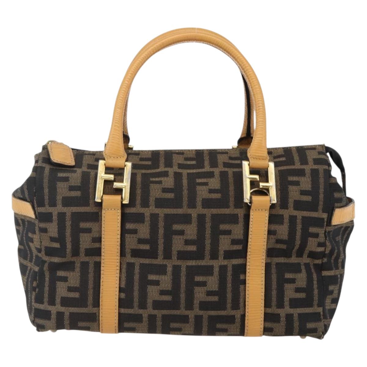 FENDI Zucca Canvas Hand Bag Brown Black Auth ka2543