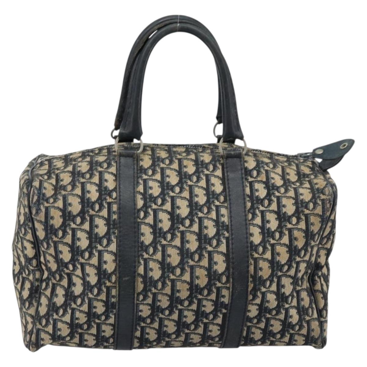 Christian Dior Trotter Canvas Hand Bag Navy Silver Auth ka2546