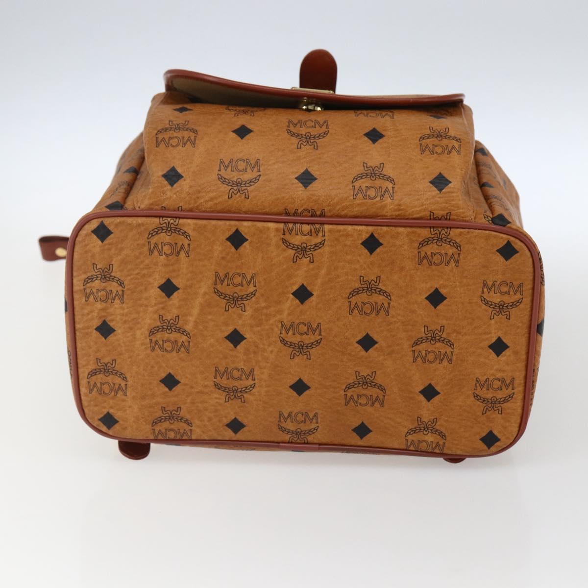 MCM Vicetos Logogram Backpack PVC Leather Brown Gold Auth ka2548