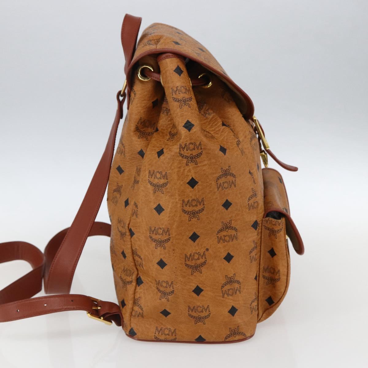 MCM Vicetos Logogram Backpack PVC Leather Brown Gold Auth ka2548