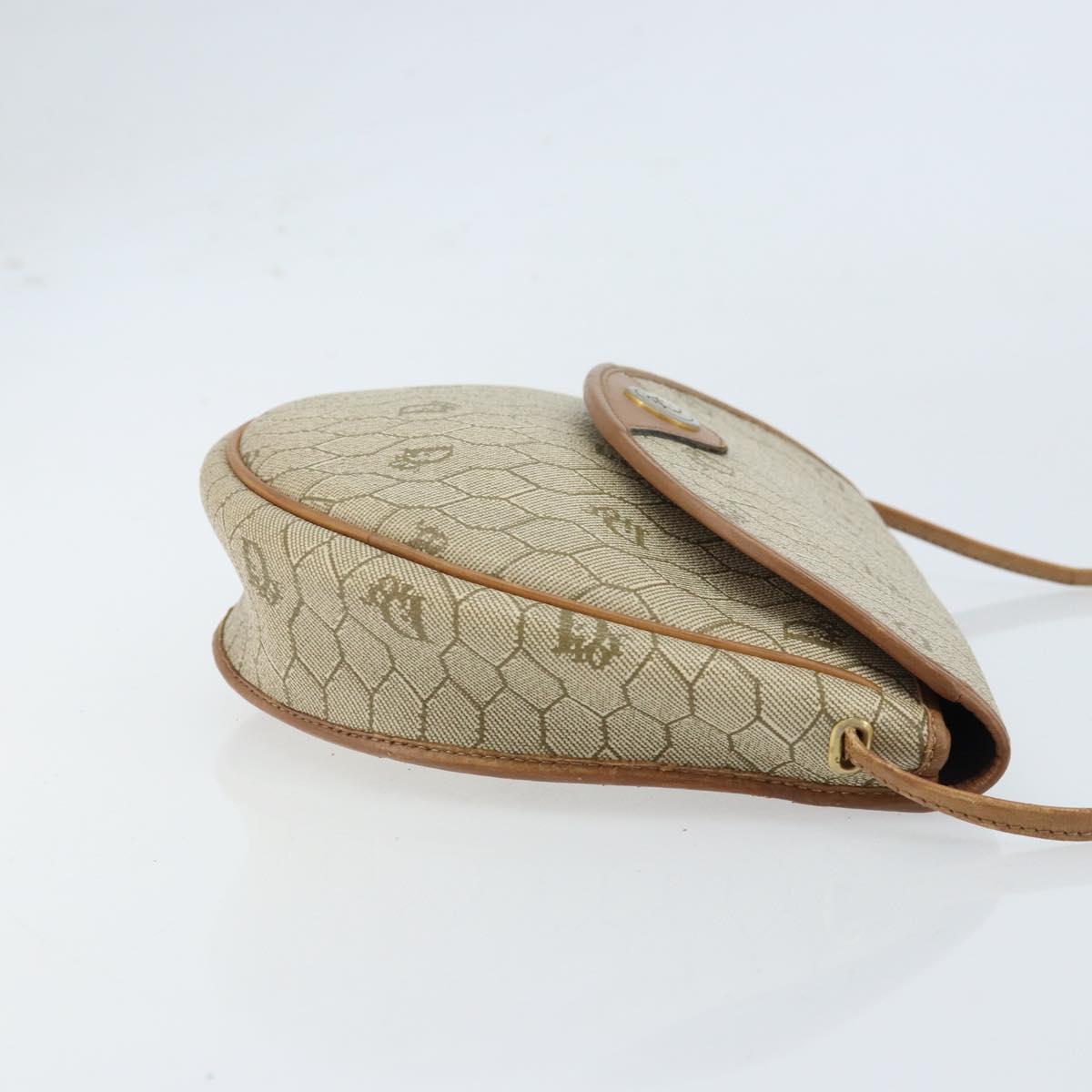 Christian Dior Honeycomb Canvas Shoulder Bag PVC Beige Gold Auth ka2549