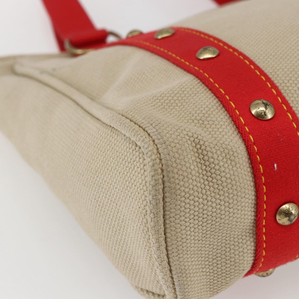 LOUIS VUITTON Antigua Cabas MM Tote Bag Canvas Beige Red M40035 LV Auth ka2556