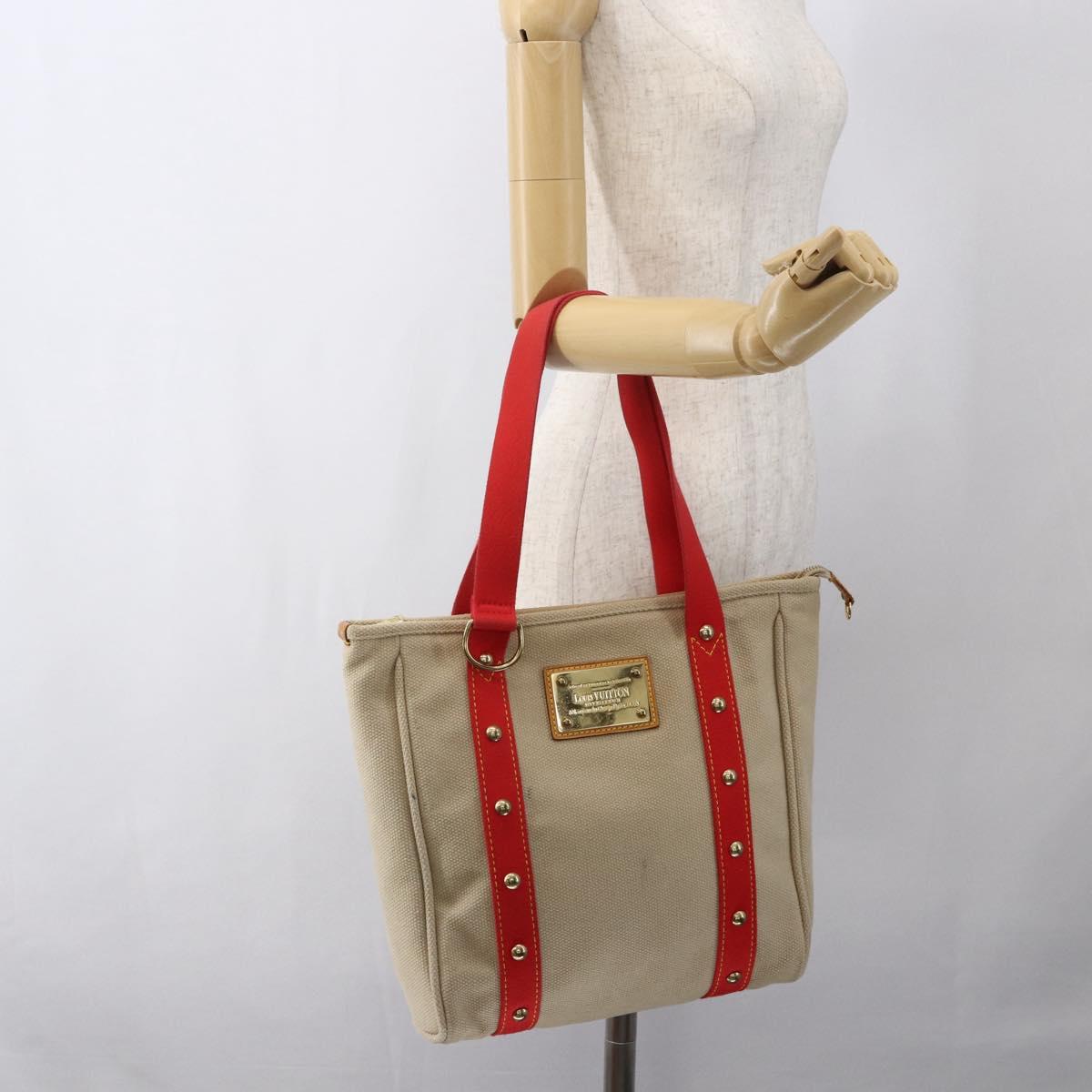 LOUIS VUITTON Antigua Cabas MM Tote Bag Canvas Beige Red M40035 LV Auth ka2556