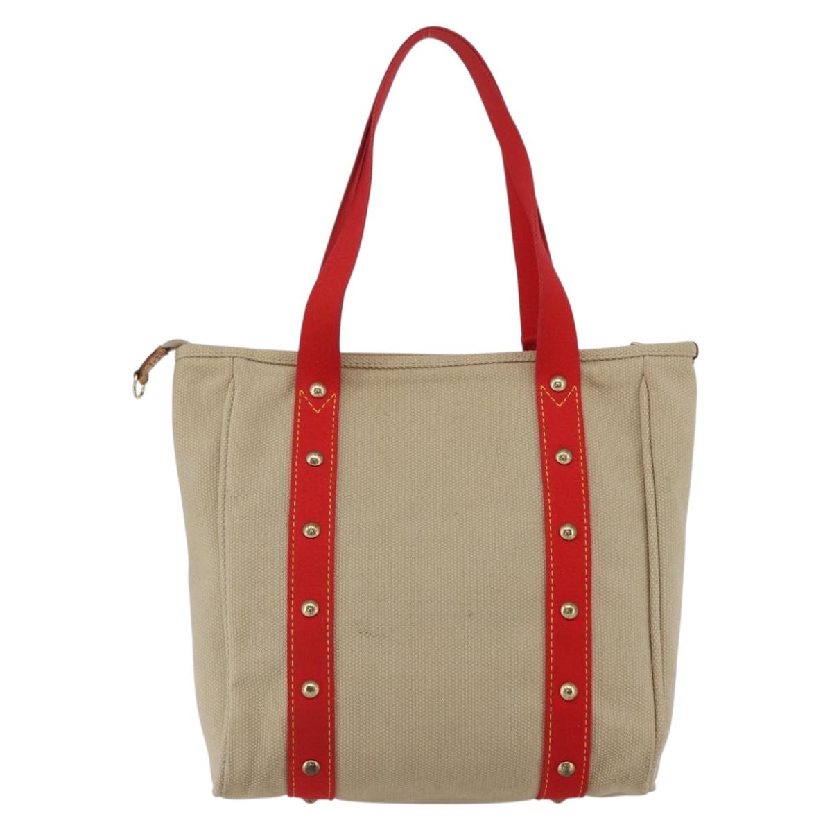 LOUIS VUITTON Antigua Cabas MM Tote Bag Canvas Beige Red M40035 LV Auth ka2556