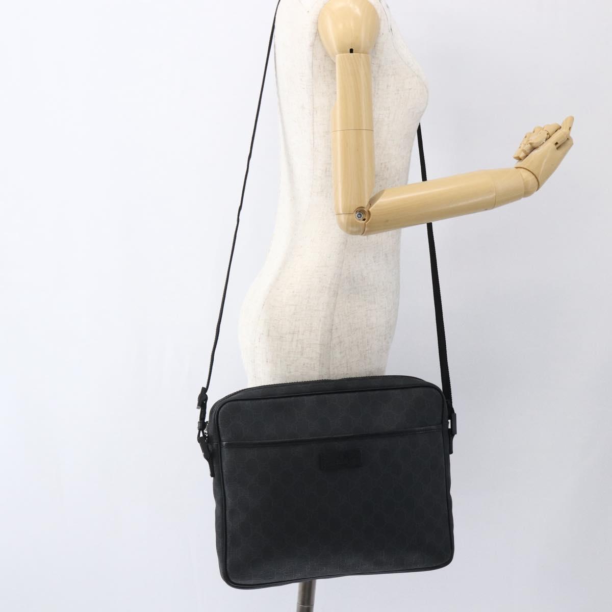 GUCCI GG Supreme Shoulder Bag PVC Black Silver 169933 Auth ka2559
