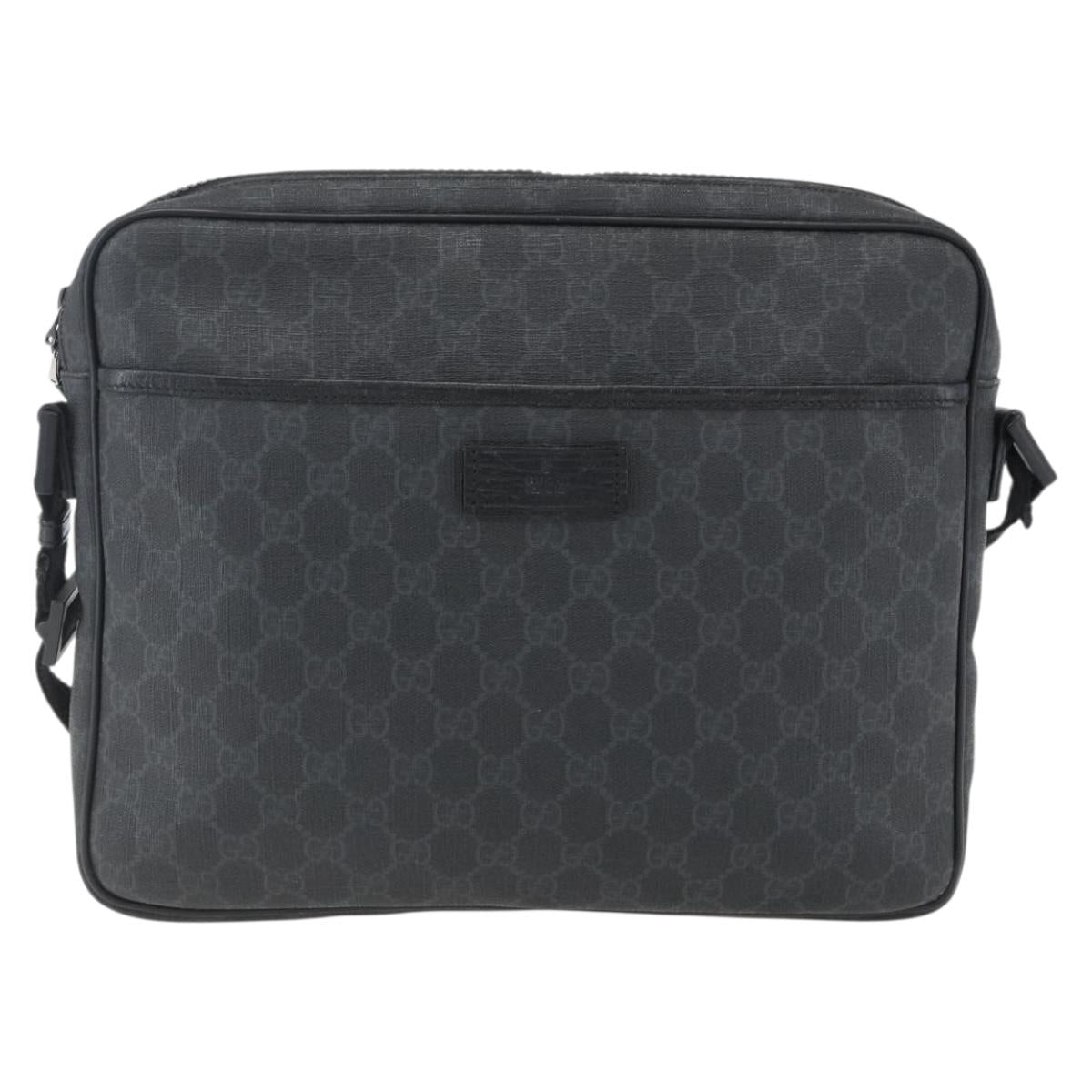 GUCCI GG Supreme Shoulder Bag PVC Black Silver 169933 Auth ka2559
