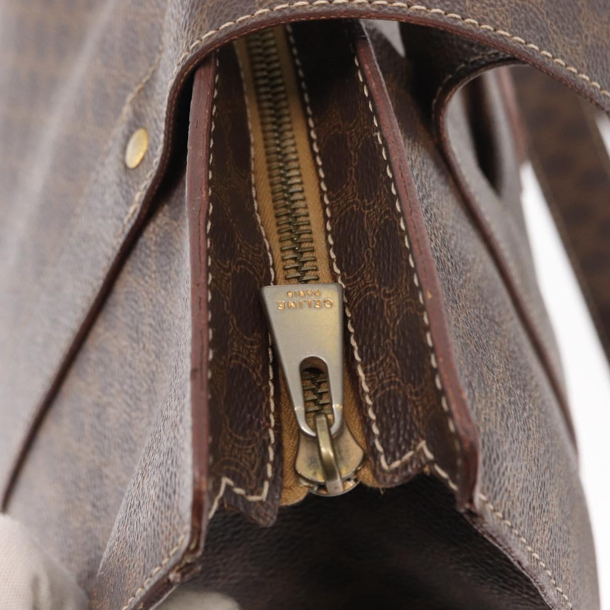 CELINE Macadam Canvas Shoulder Bag PVC Leather Brown Gold Auth ka257