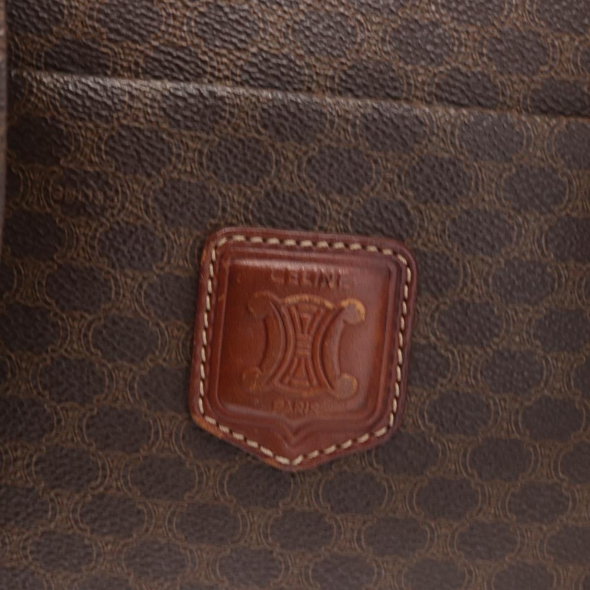 CELINE Macadam Canvas Shoulder Bag PVC Leather Brown Gold Auth ka257