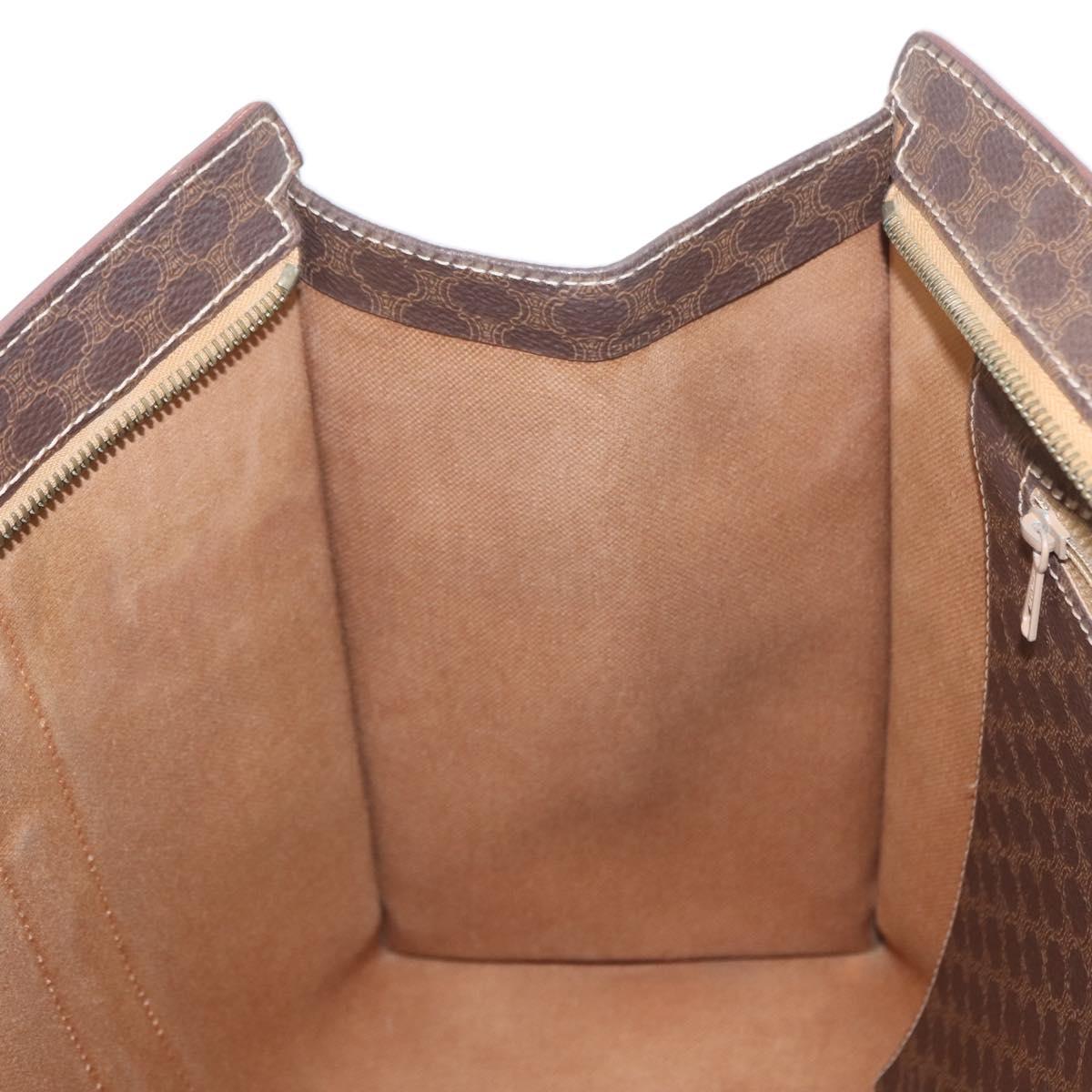 CELINE Macadam Canvas Shoulder Bag PVC Leather Brown Gold Auth ka257