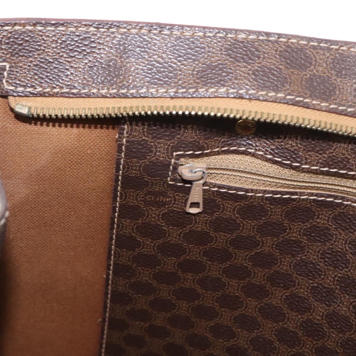 CELINE Macadam Canvas Shoulder Bag PVC Leather Brown Gold Auth ka257