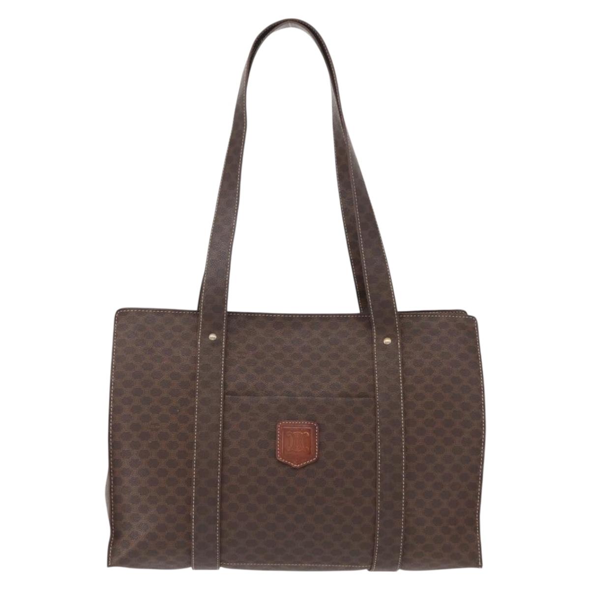 CELINE Macadam Canvas Shoulder Bag PVC Leather Brown Gold Auth ka257