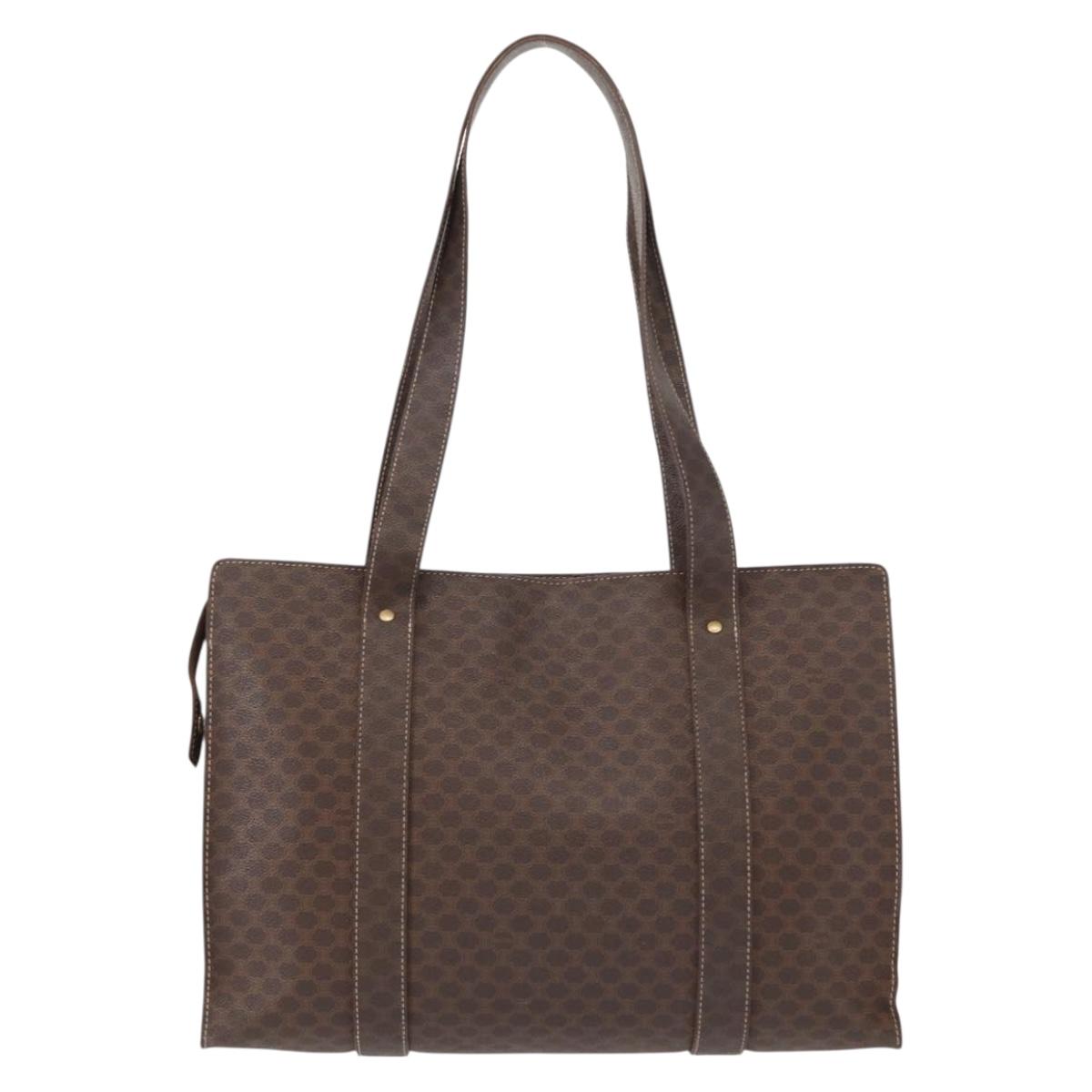 CELINE Macadam Canvas Shoulder Bag PVC Leather Brown Gold Auth ka257