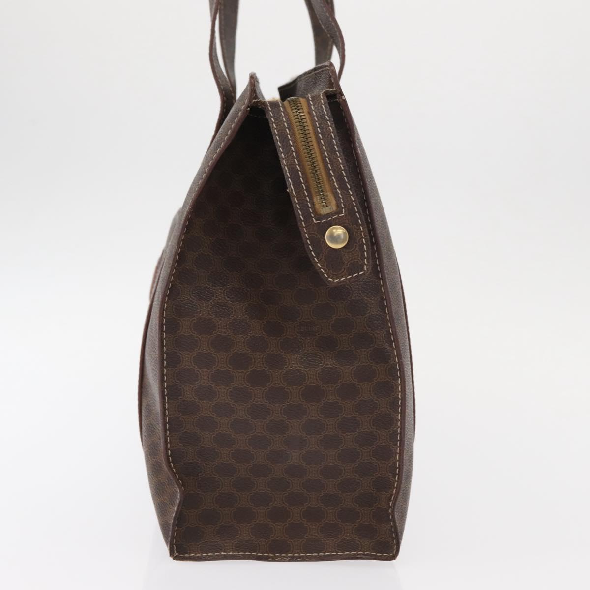 CELINE Macadam Canvas Shoulder Bag PVC Leather Brown Gold Auth ka257