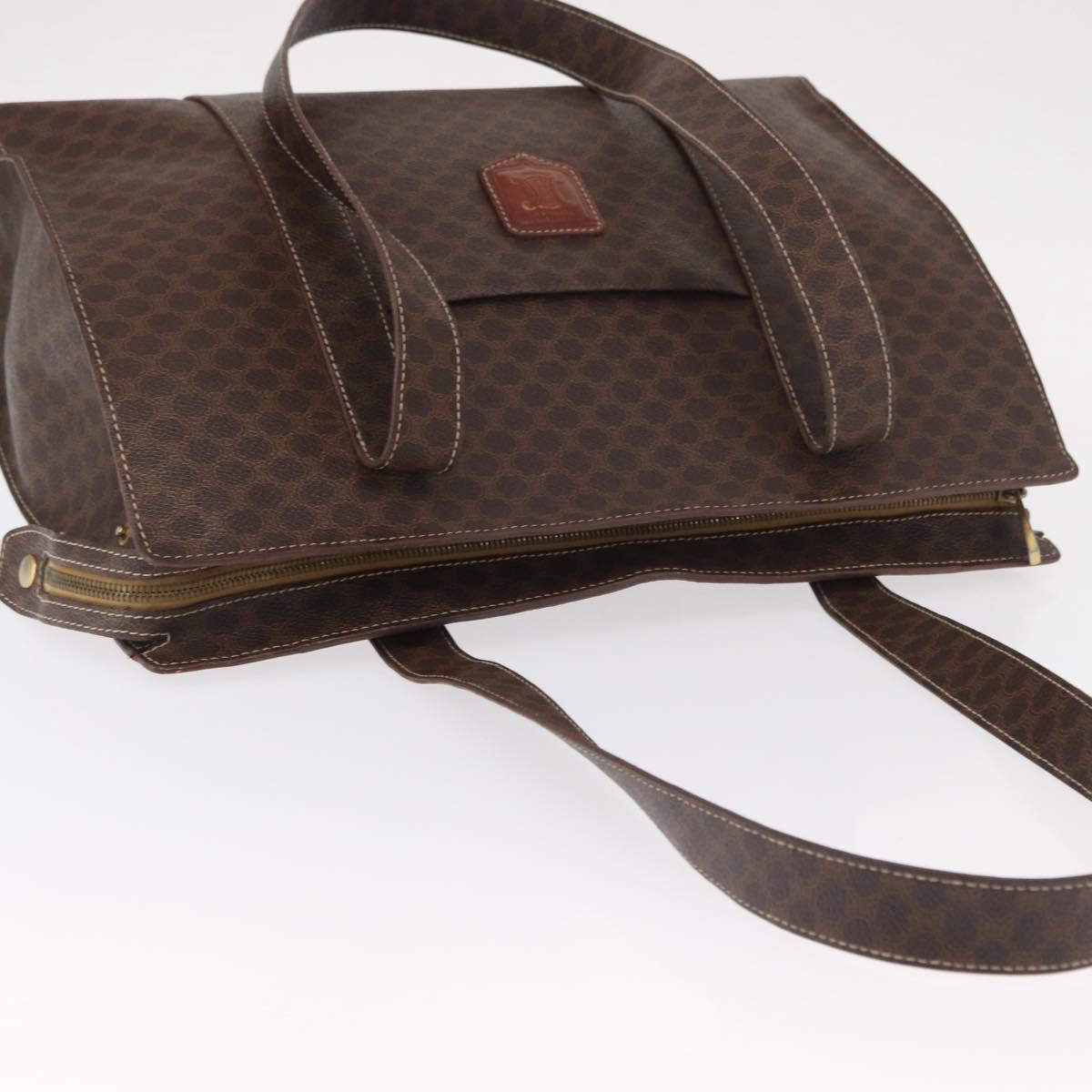 CELINE Macadam Canvas Shoulder Bag PVC Leather Brown Gold Auth ka257